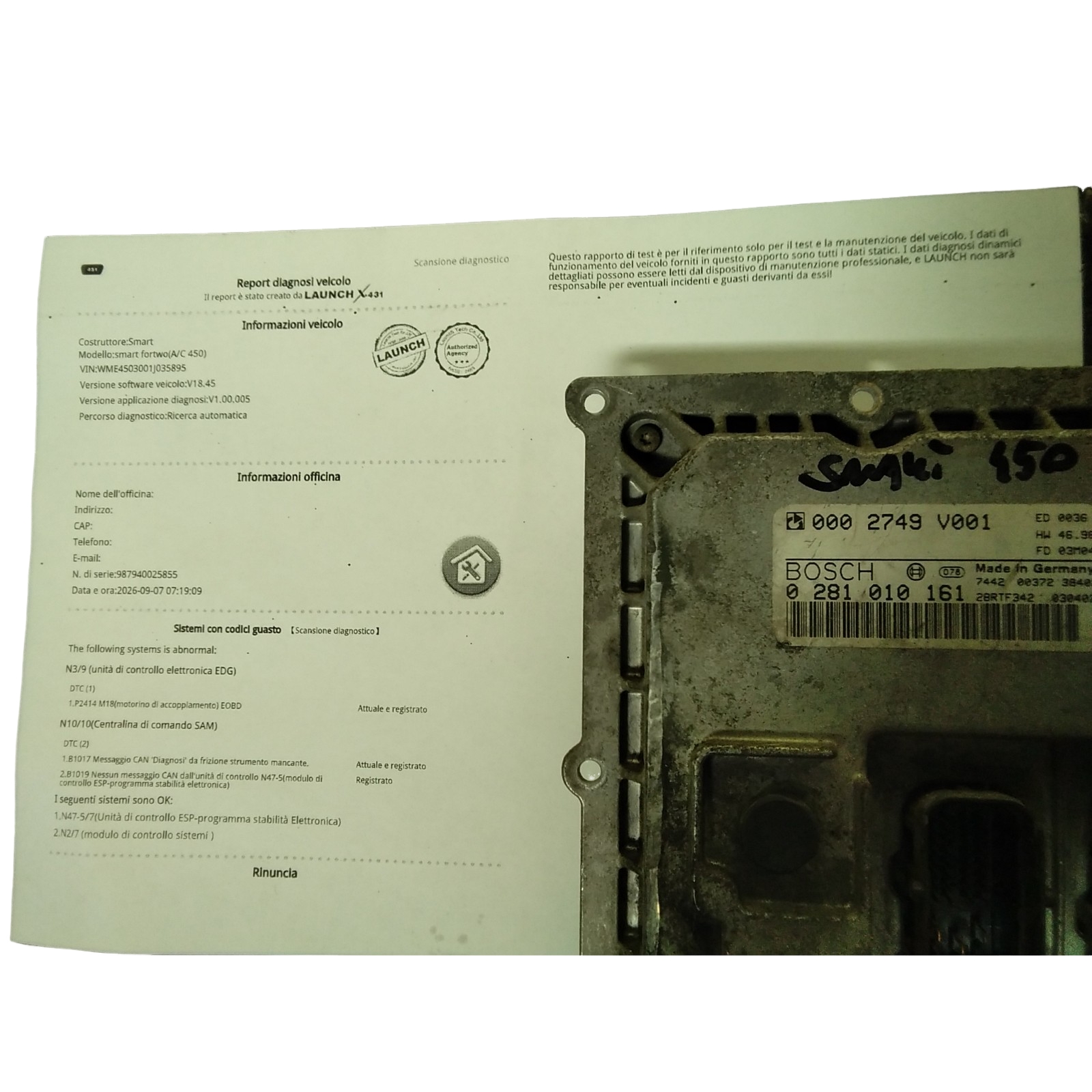 Centralina Iniezione (Bosch) Q0002749V001000000 0 281 010 161 Usato