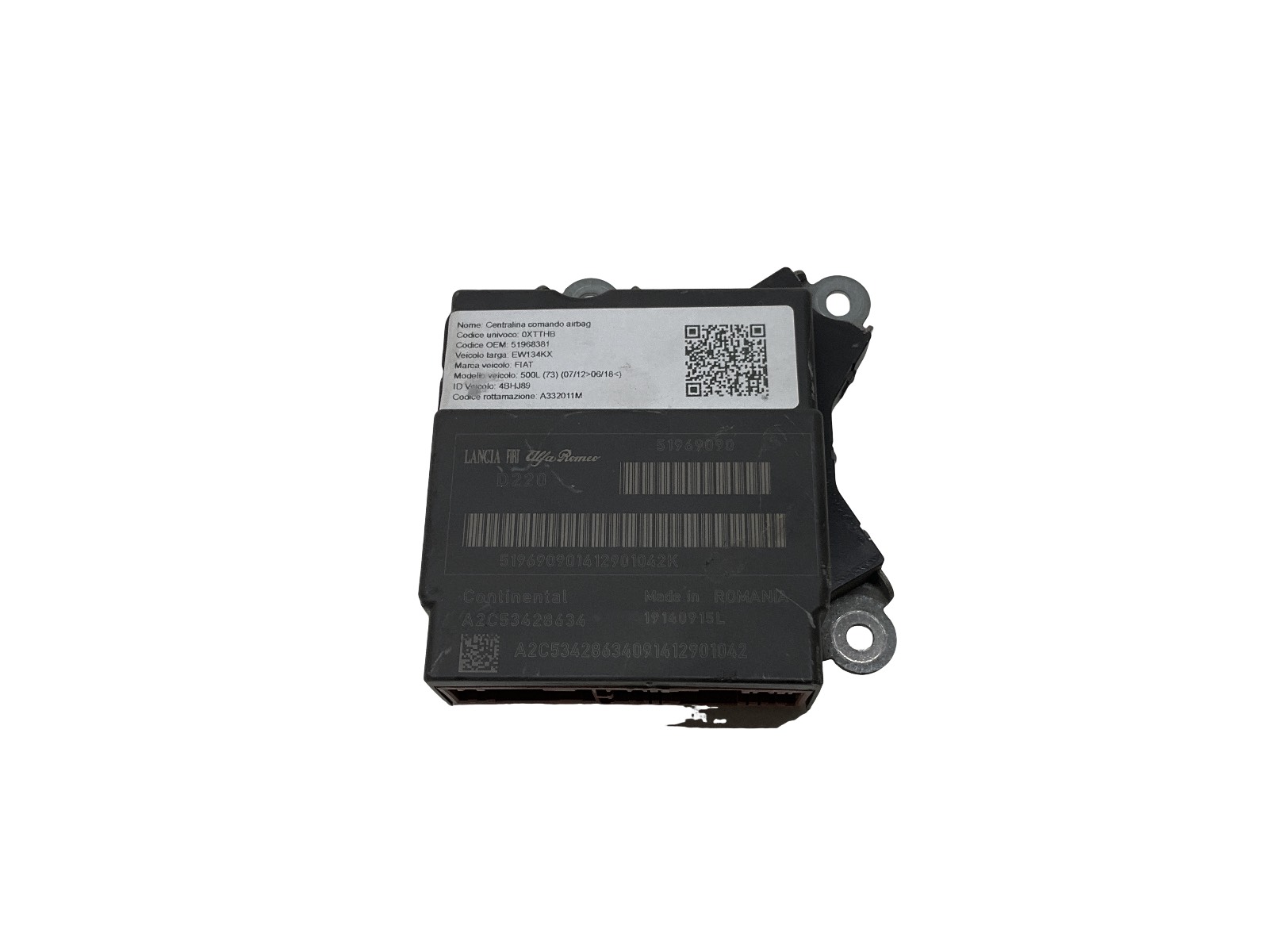 Centralina Comando Airbag (Continental) 51968381 A2C53428634 Usato