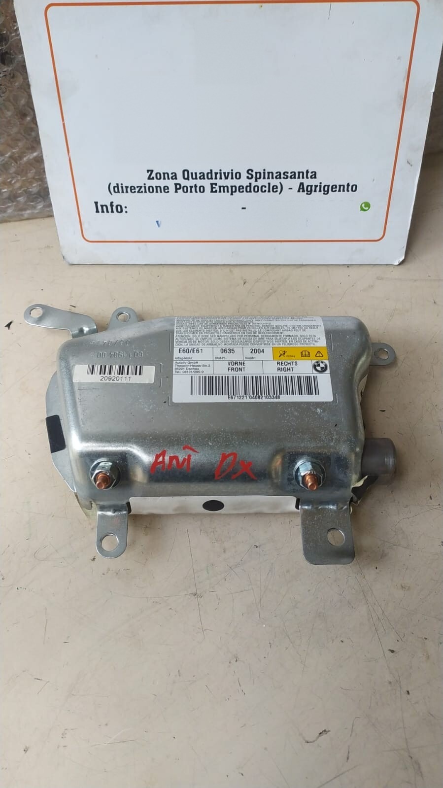dispositivo airbag porta ant. destro - Immagine 1 di 3